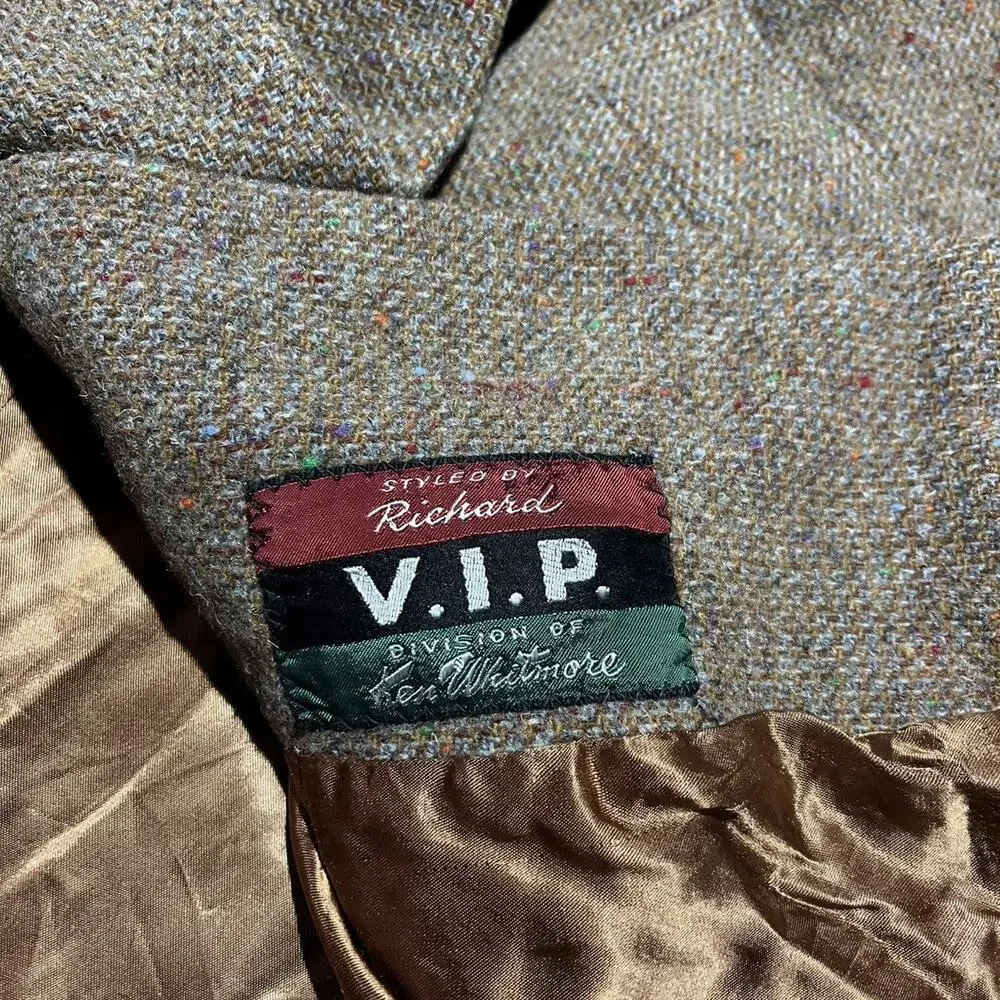 Vintage 60s VIP Brown Tweed Wool Long Overcoat